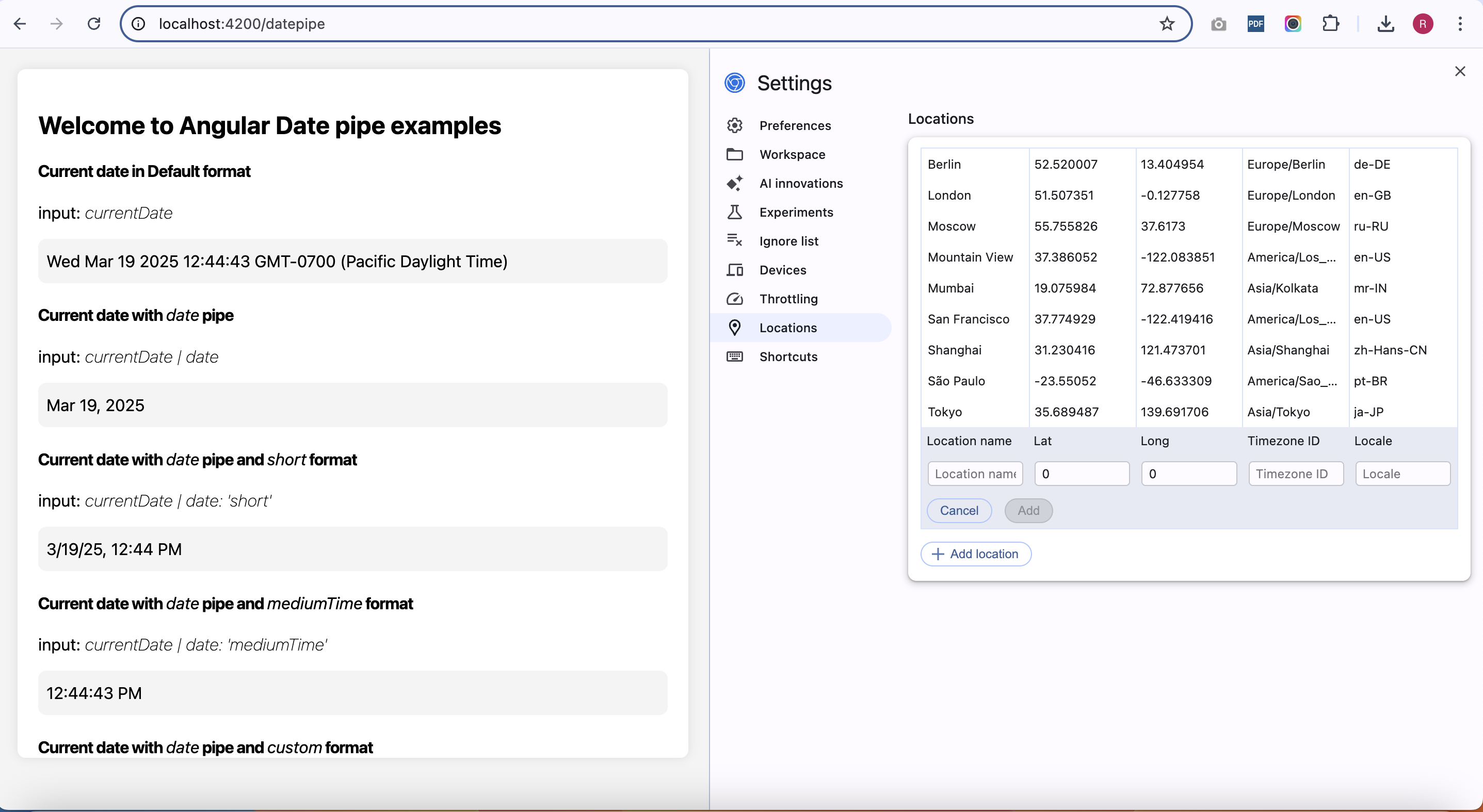 Clicking 'manage' then 'Add location'