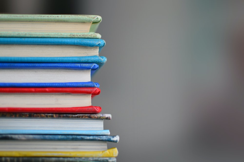 Shallow-focus photography of books