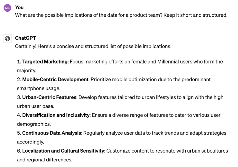 The ChatGPT’s answer for structuring data for a presentation slide