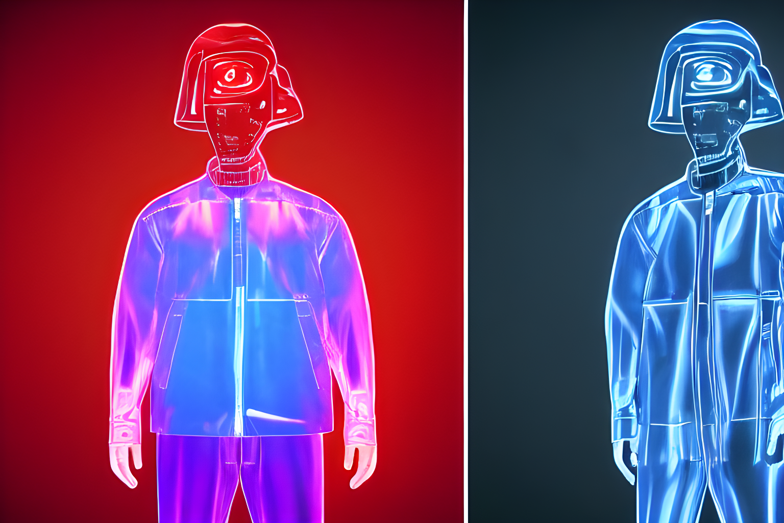 generate an image of a hologram wearing a futuristic jacket