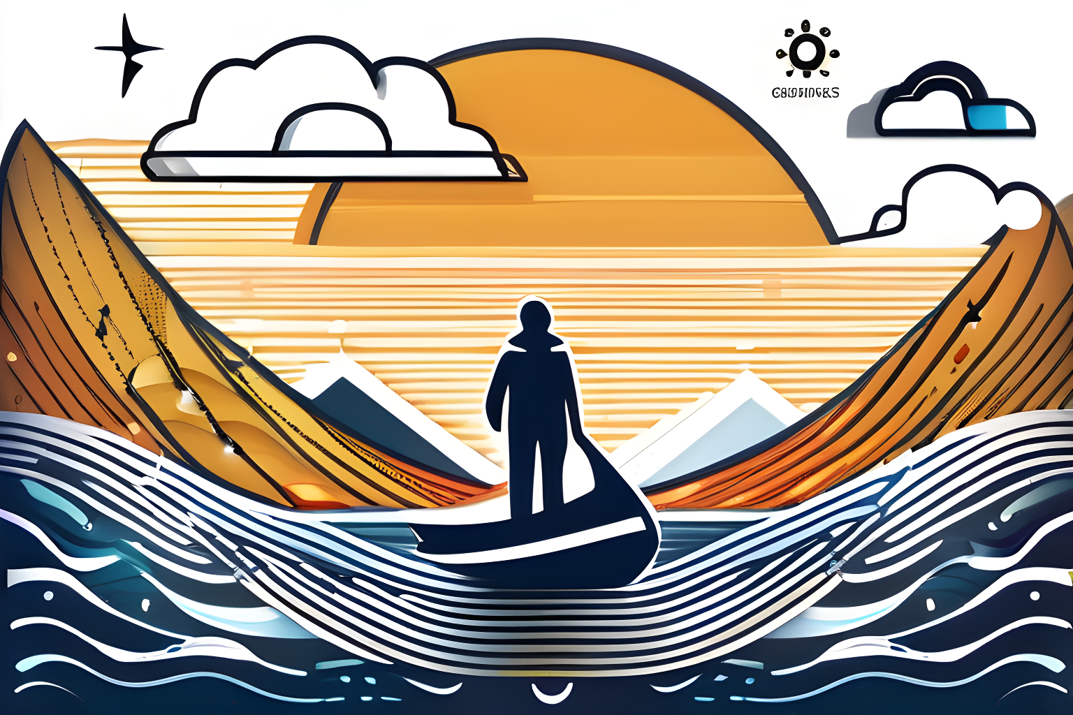 Generate an image that captures the dynamic essence of a startup journey—symbolizing challenges, resilience. Include elements of growth, technology tools, and the startup ecosystem. The image should evoke a sense of adventure and the determination to navigate through the stormy seas of entrepreneurs