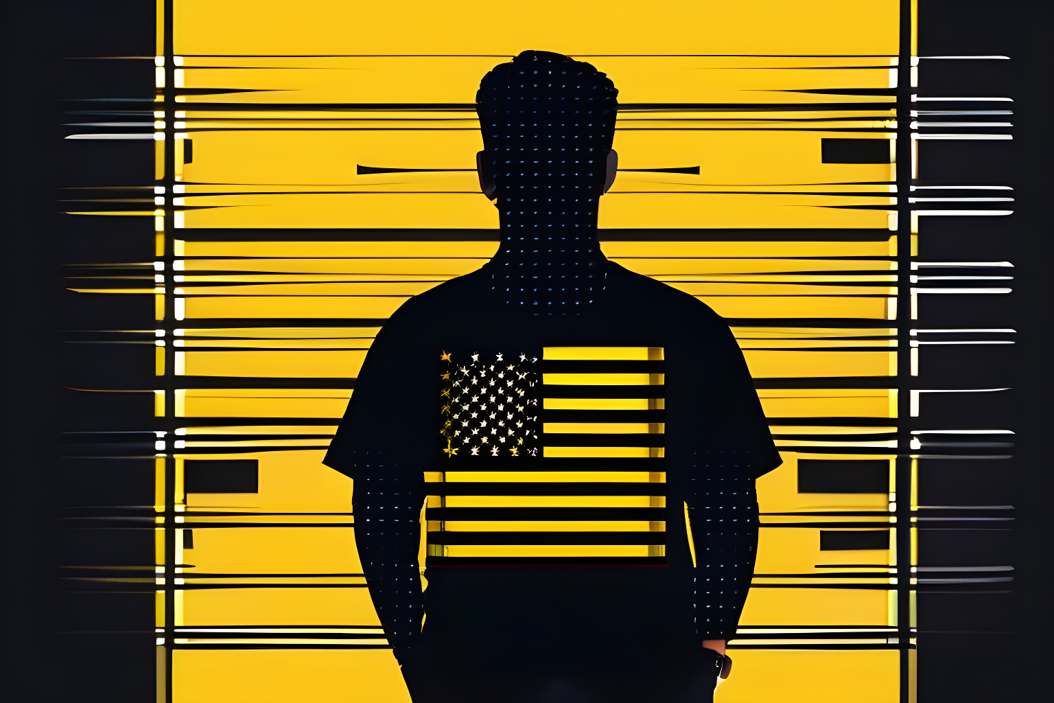 Generate an image where individuals wearing Binance T-shirts are depicted in a custody of US officials.