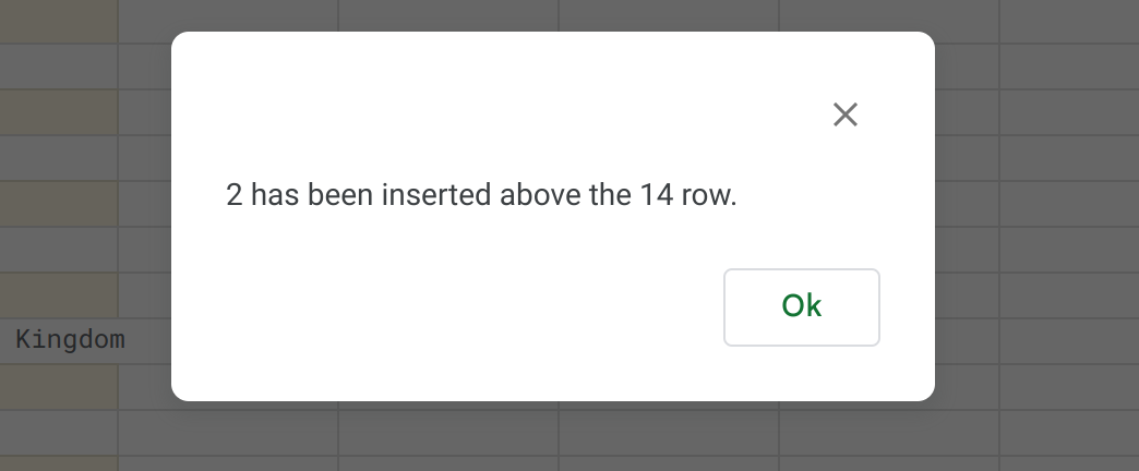 Insert Row Success Alert