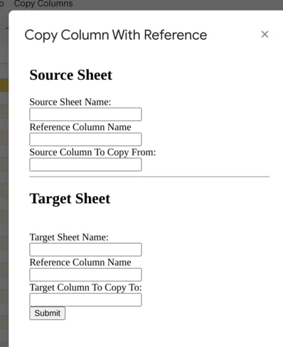 Copy Column HTML Form
