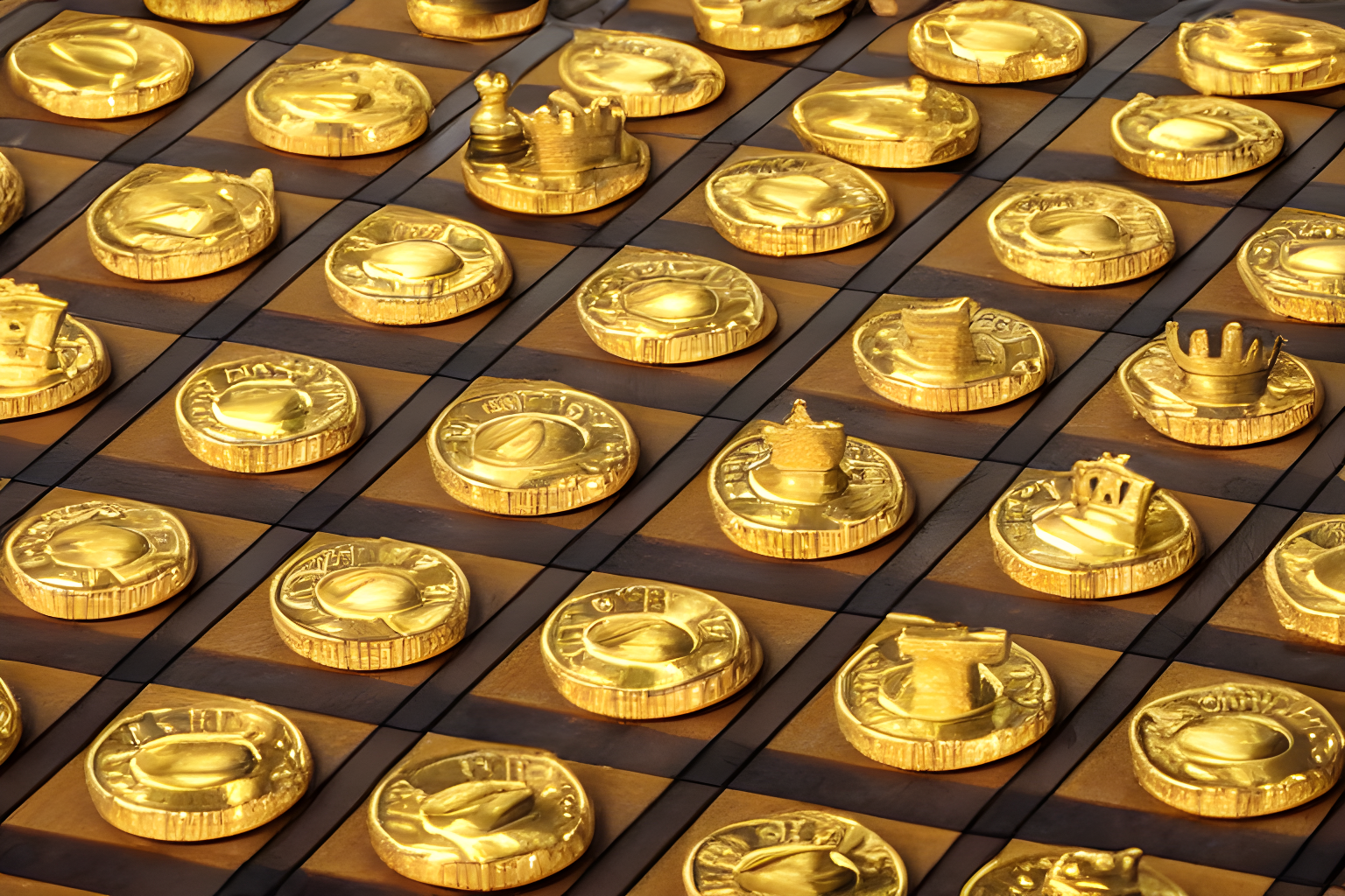 gold coins on a chess board