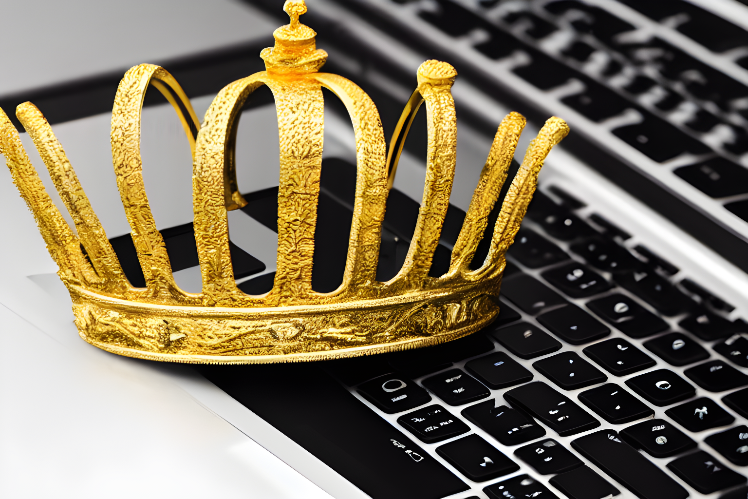 gold crown and laptop