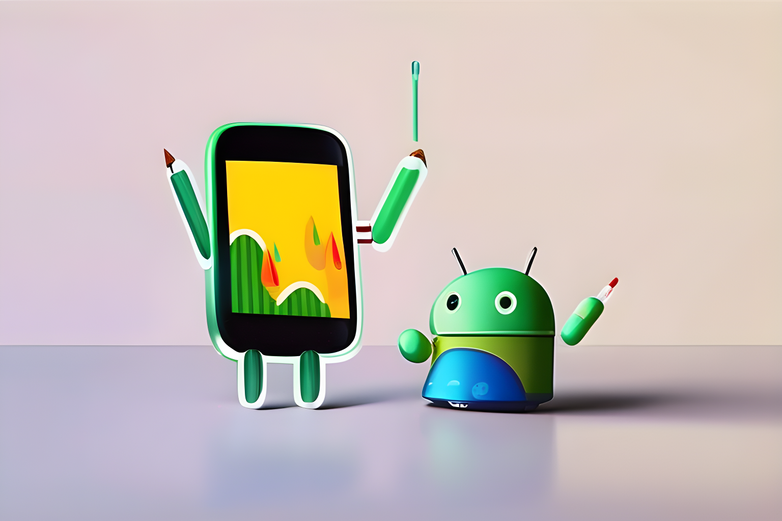 Google Android mascot is drawing on mobile phone screen