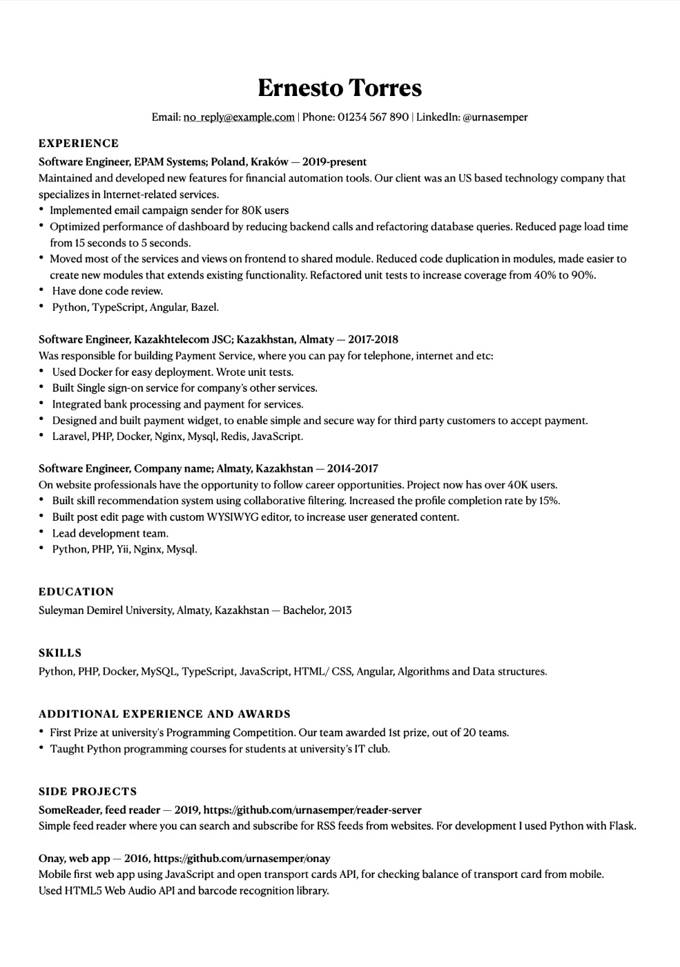 My anonymized resume