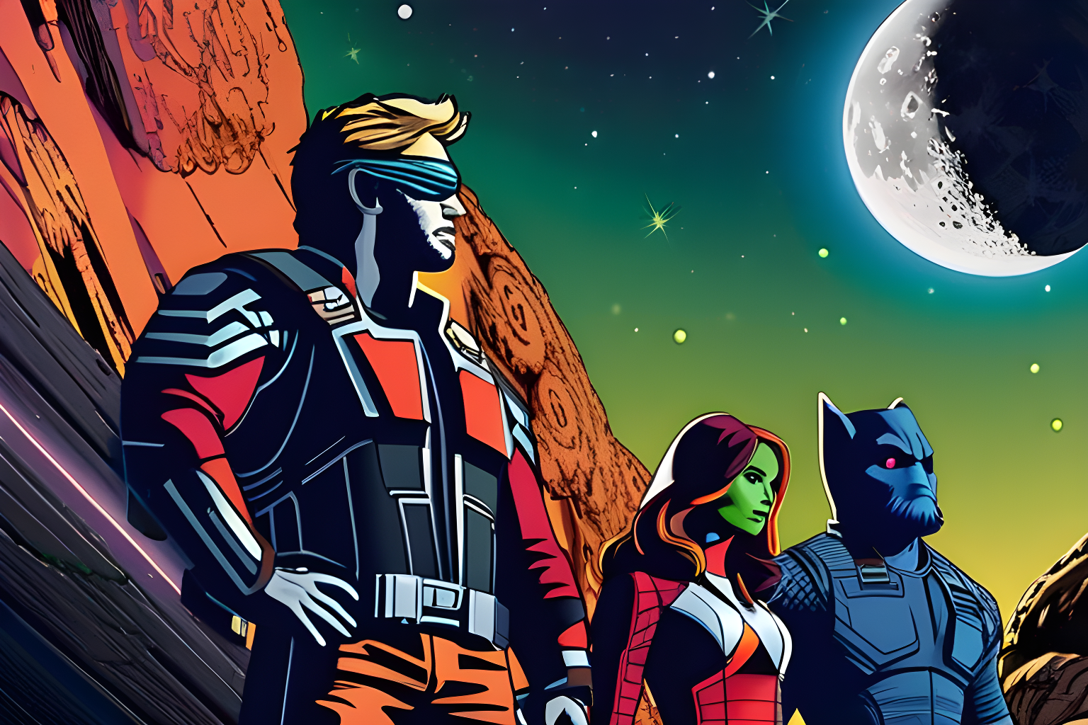 Guardians of the galaxy, the moon in the background