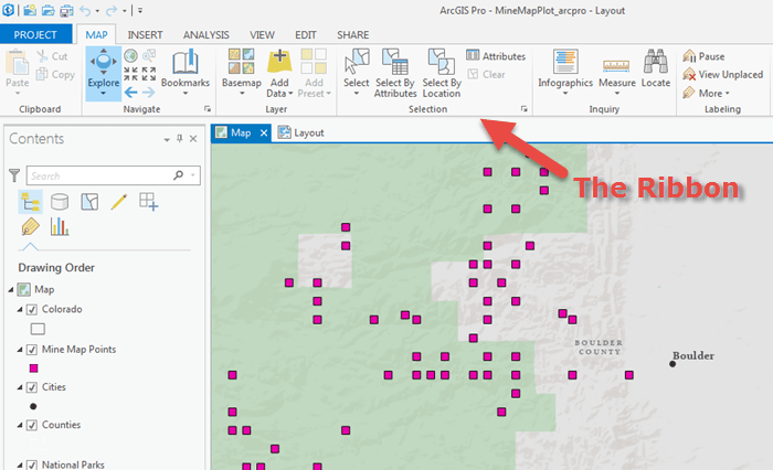 ArcGIS Pro ribbon view. Source: WAML