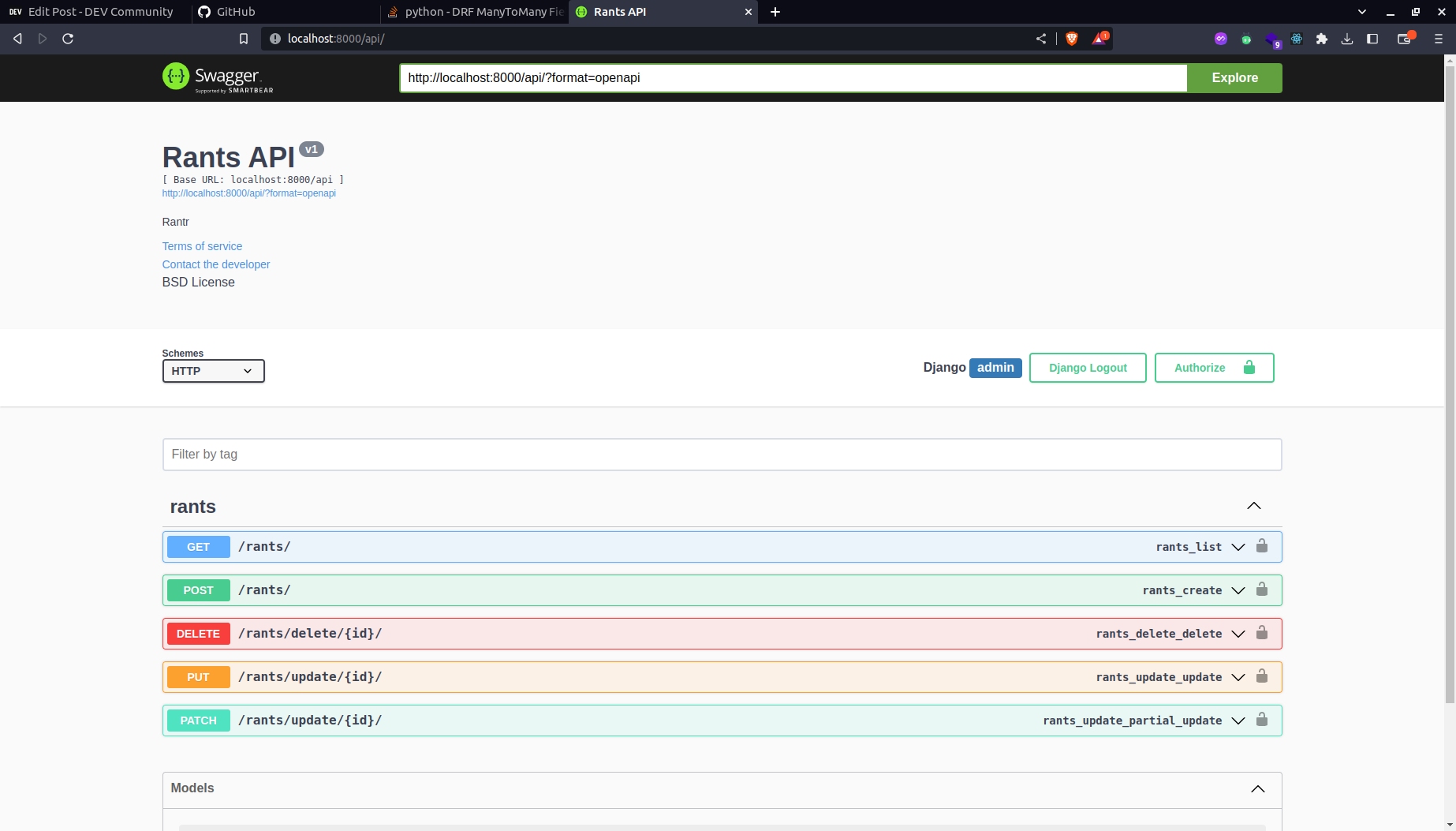 Rants API screenshot