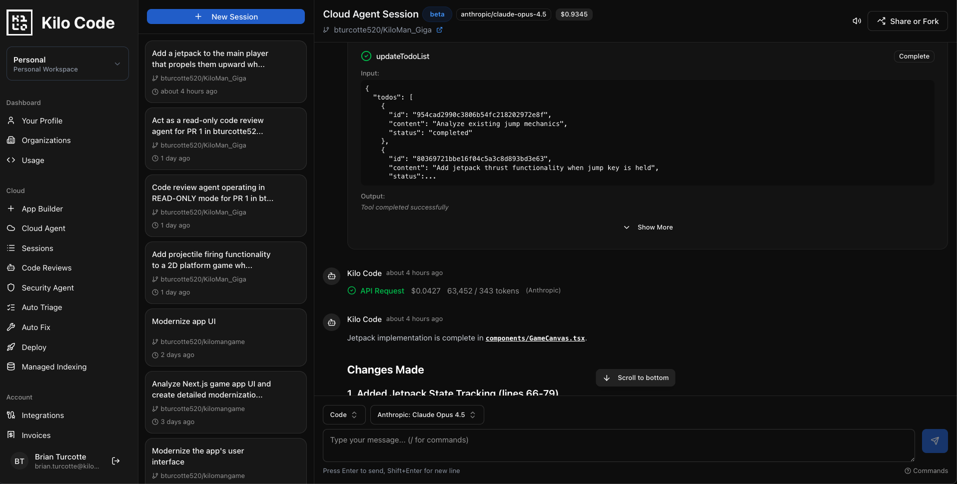 Kilo's Cloud Agents (web-accessible AI Coding Agent)