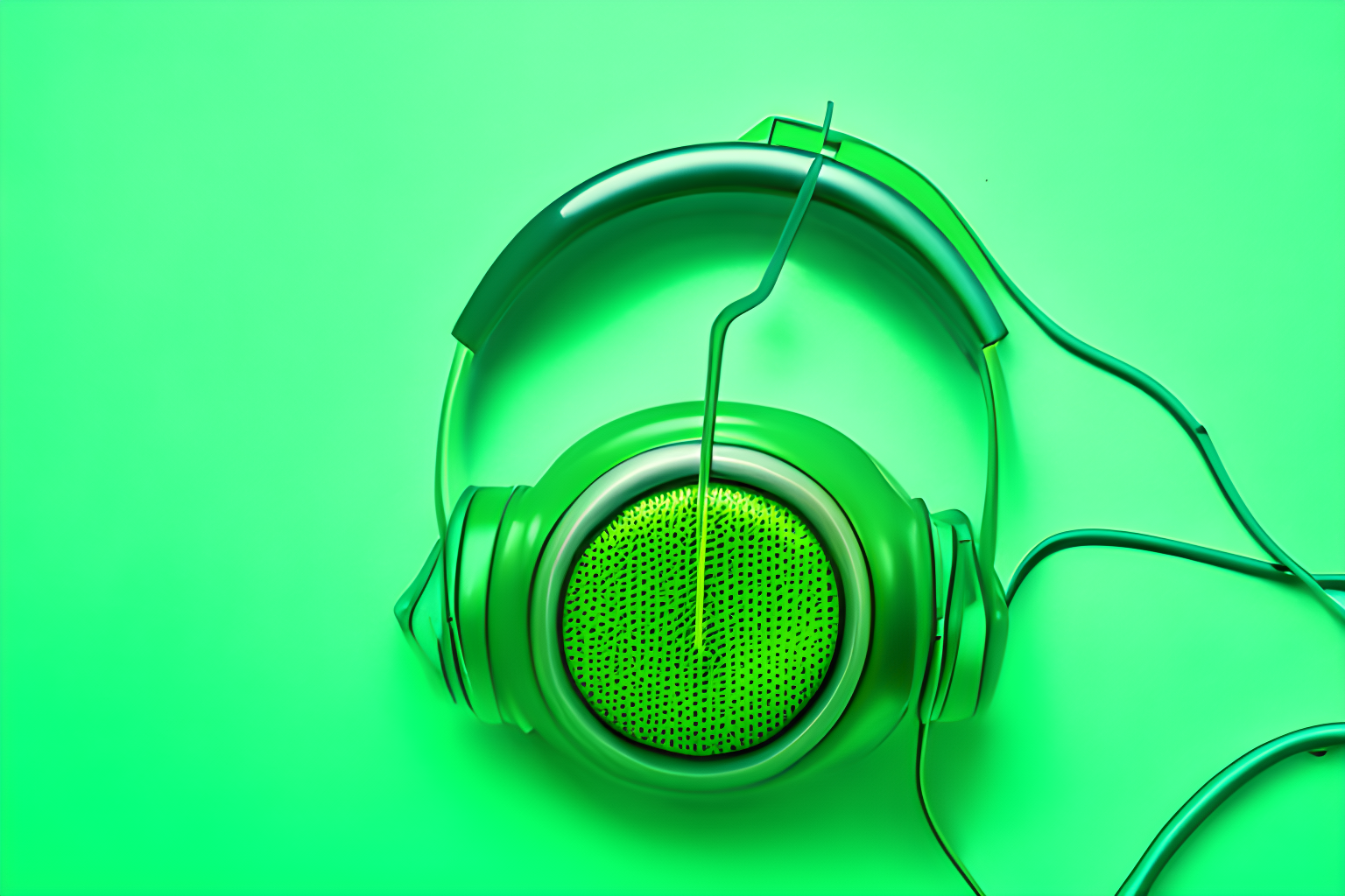 headphones and clock in green background