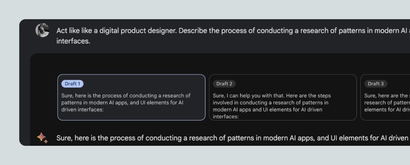 Bard suggest three drafts of the system respond