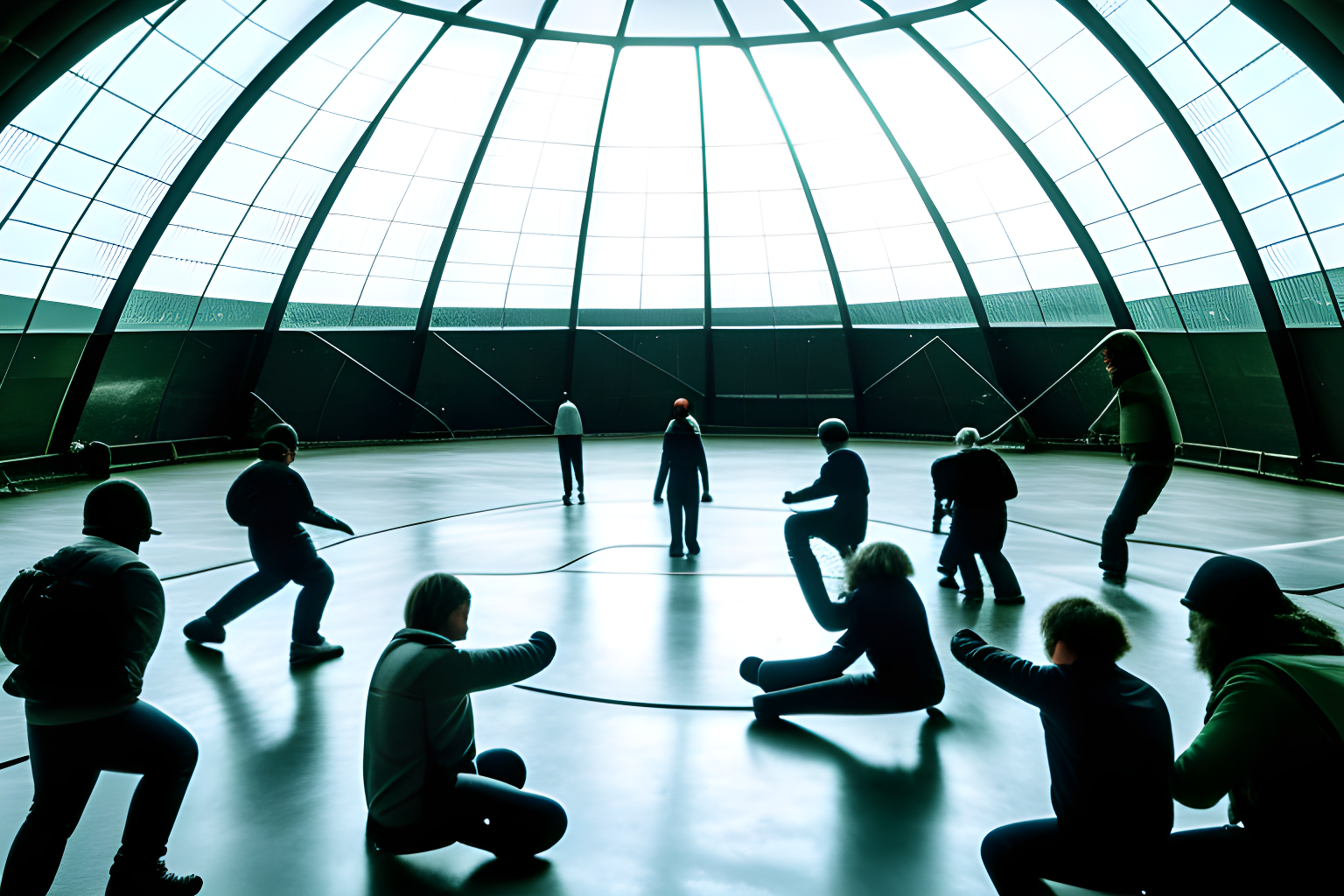 humans fighting in a dome