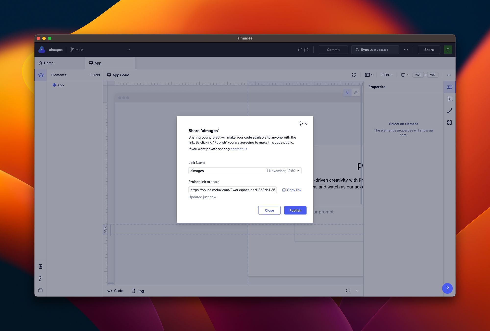 Share Project Codux - Customize Sharing Link