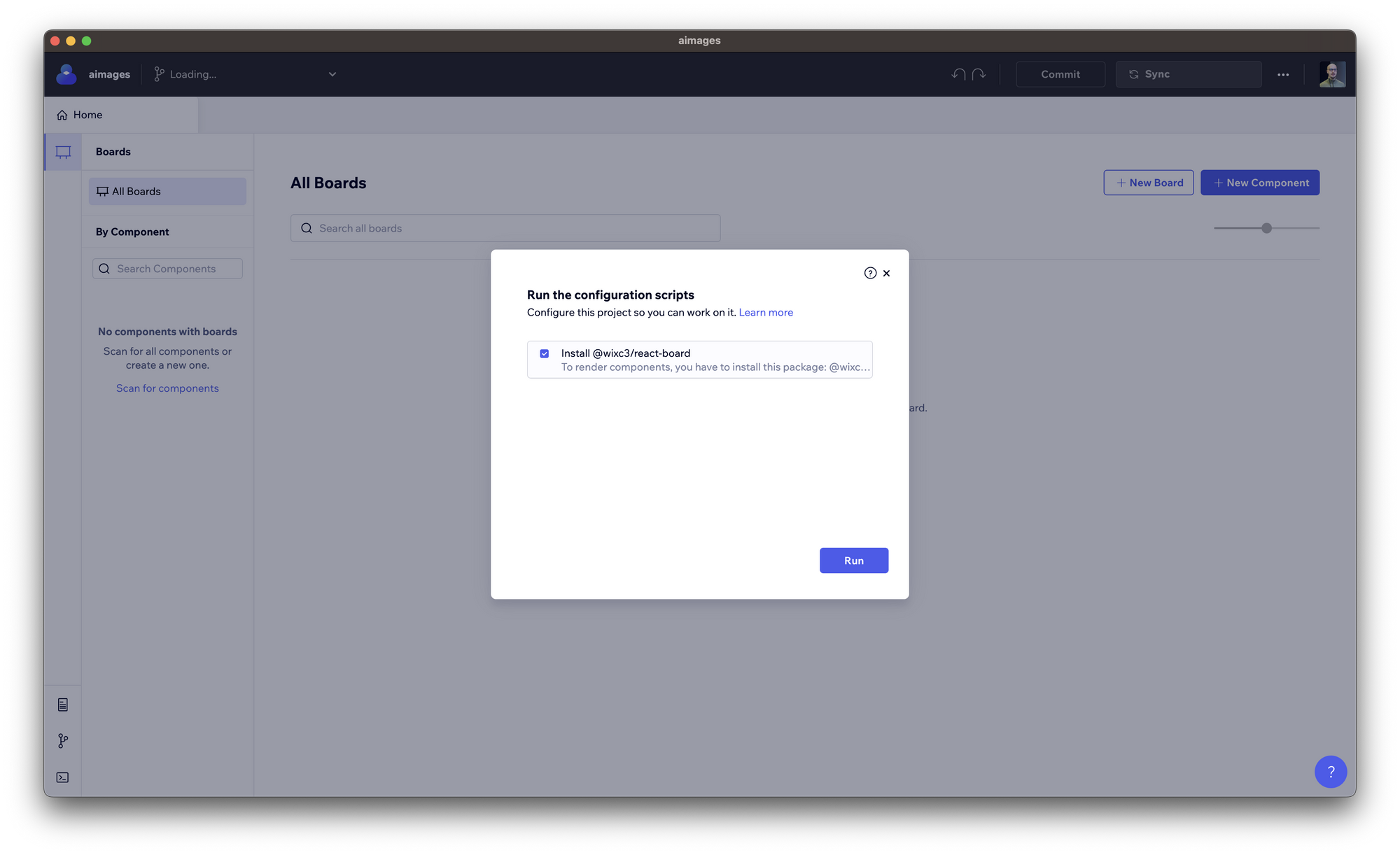 Run the configuration scripts for a newly imported project in Codux