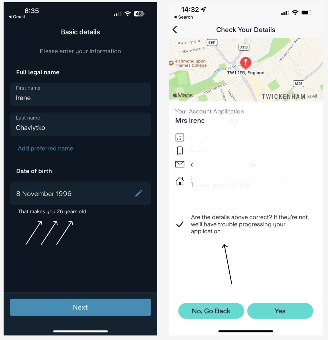 Monzo and Starling Bank try to ensure the details are correct
