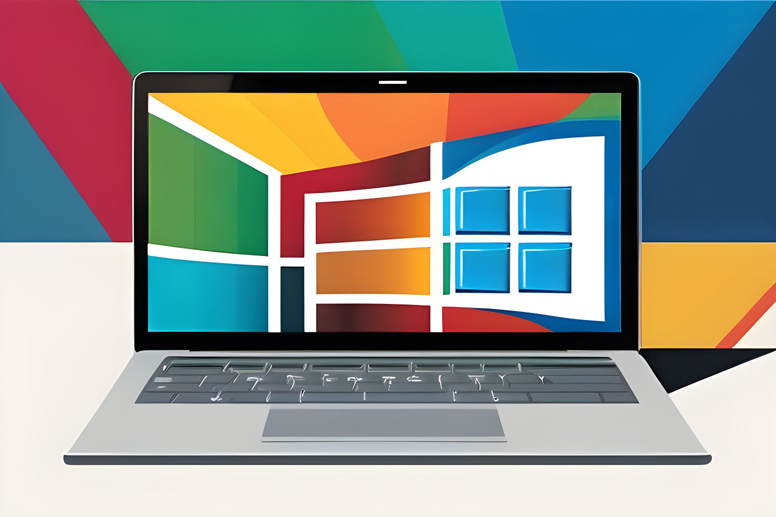 Illustrate a laptop screen displaying the microsoft logo