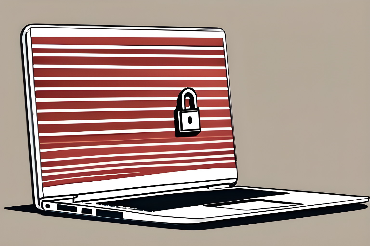 Illustrate a laptop that has been fastened by a lock and key