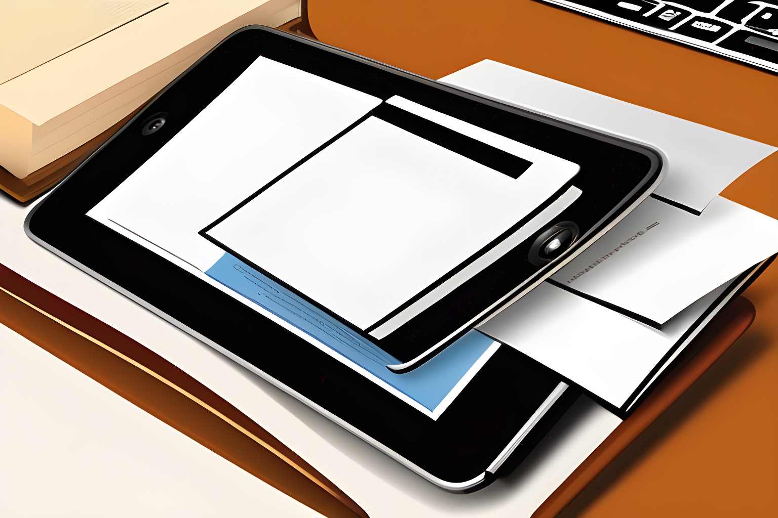 Illustrate a legal document held in place by an iphone