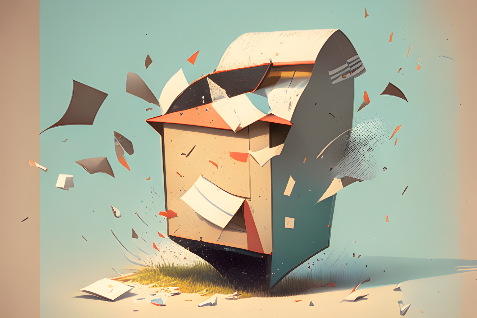 Illustrate a mailbox with papers falling out of it