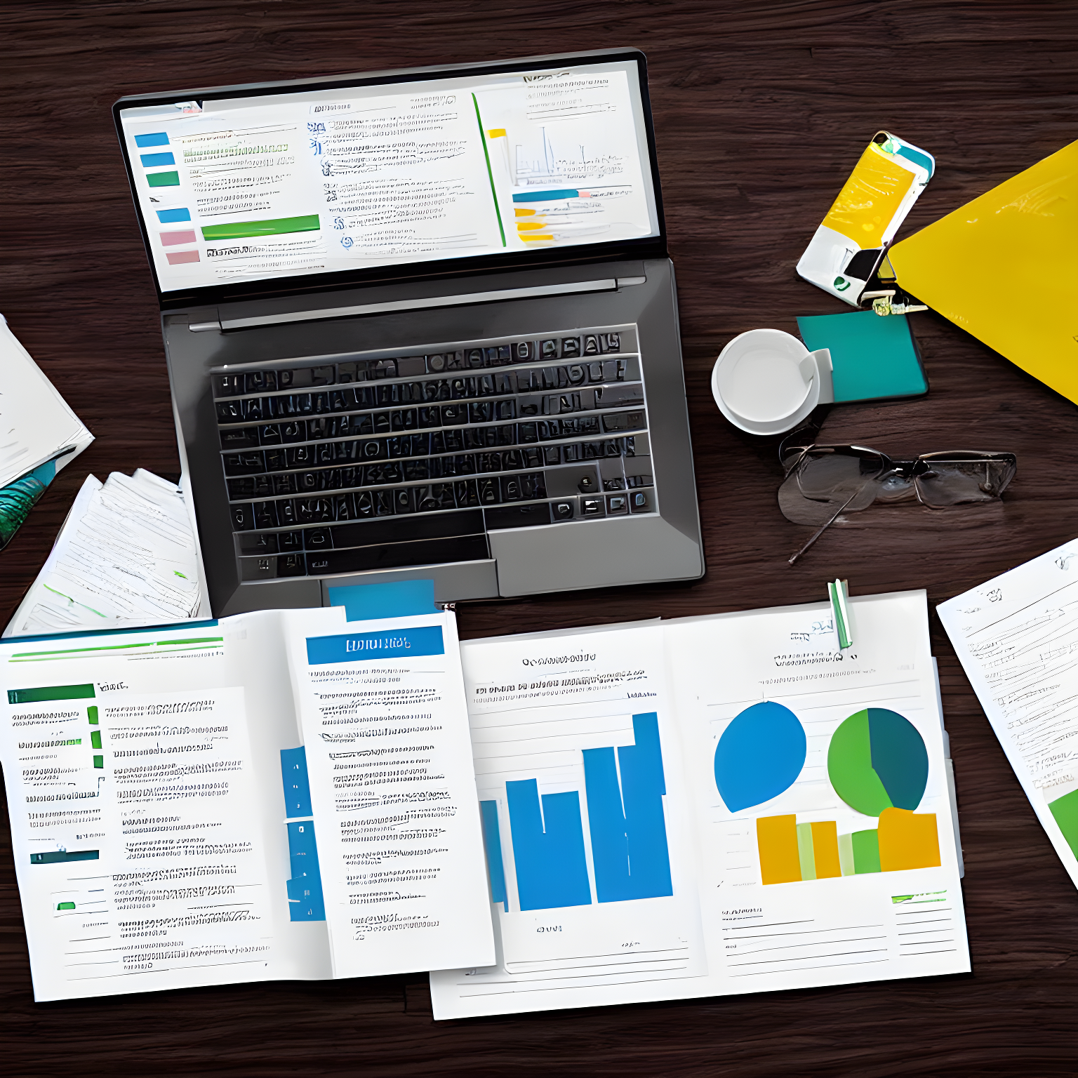 Illustrate a table that's full of business documents