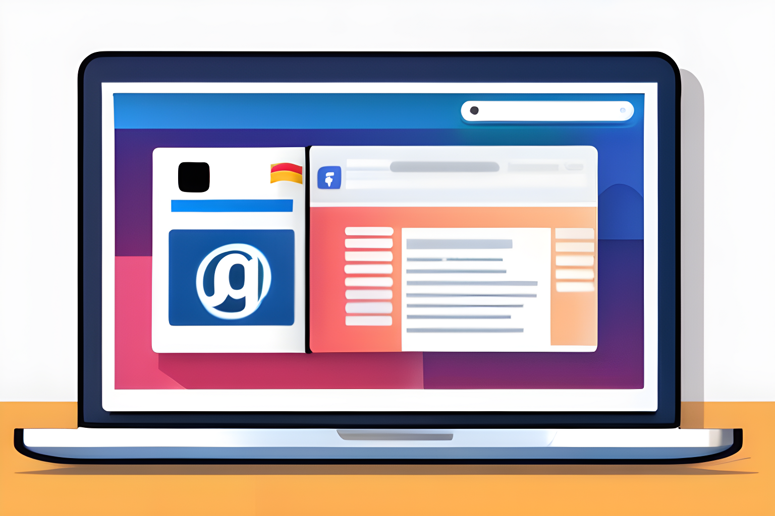 Illustrate an open laptop displaying facebook and instagram logos.