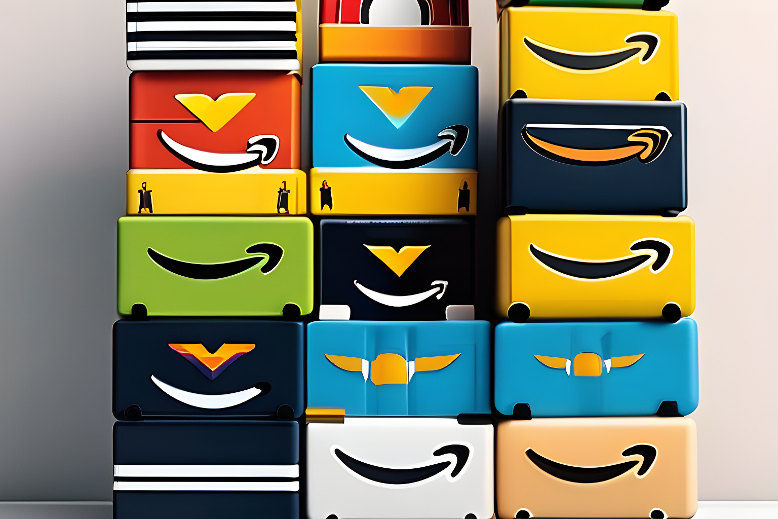 Illustrate children's building blocks, branded with amazon's logo, stacked on each other.