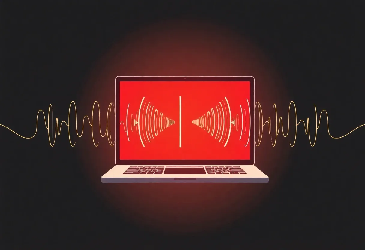 Illustrate sound waves emanating from a laptop