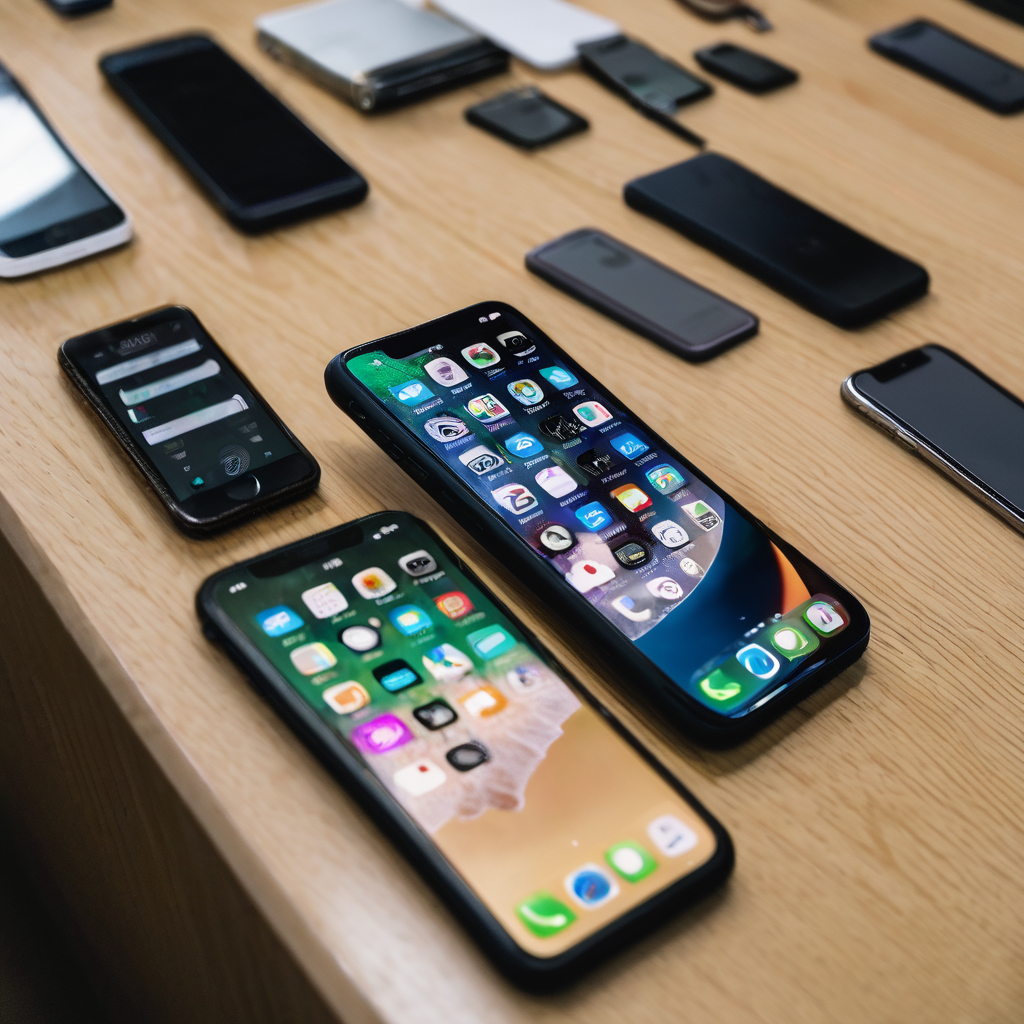 Iphones, displayed as evidence, in court