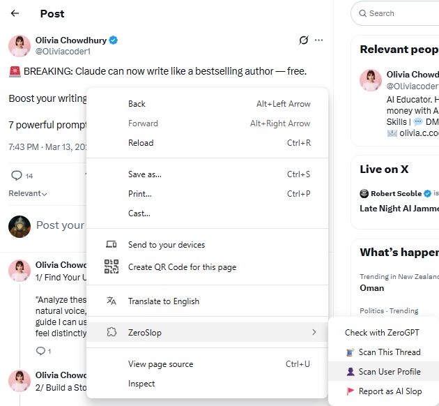 ZeroSlop: An example of the Right-Click menu for Slop Detection in use.