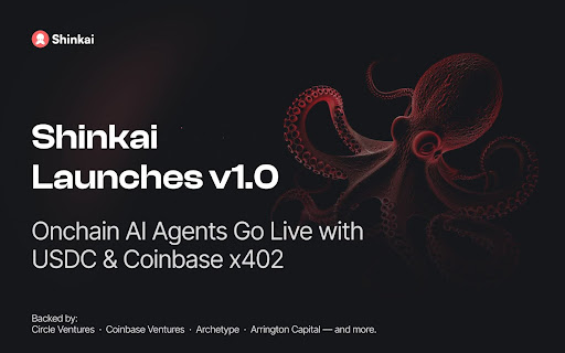 Shinkai Launches v1.0: Onchain AI Agents Go Live With USDC And Coinbase x402