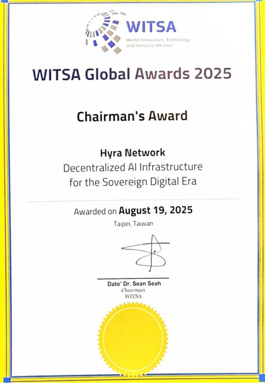 Hyra Network Wins Prestigious Chairman’s Award 2025 At WITSA Global AI Summit