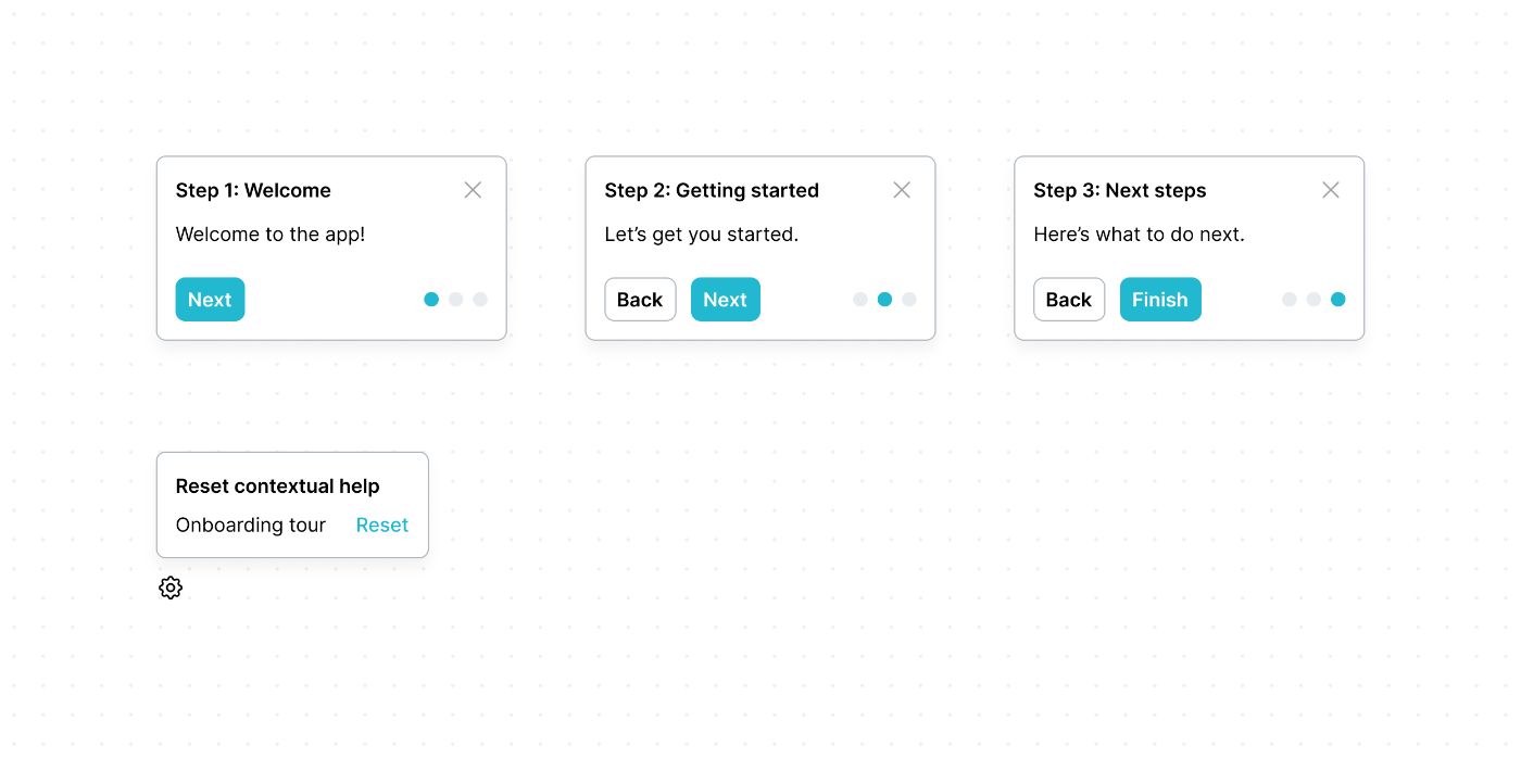 All the different actions you might take in an onboarding tour.