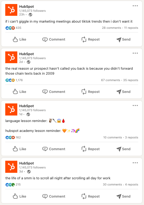HubSpot's LinkedIn page