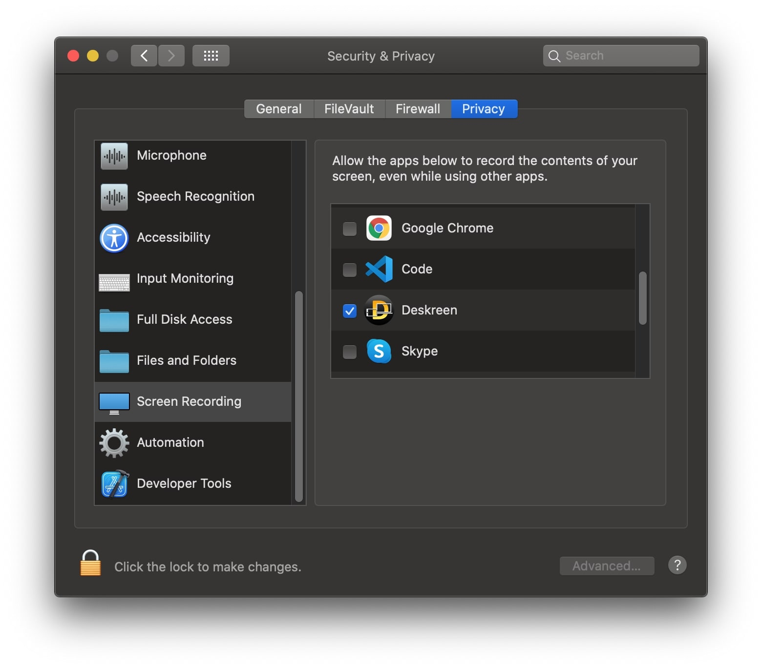 Allow Screen Recording Permission on MacOS