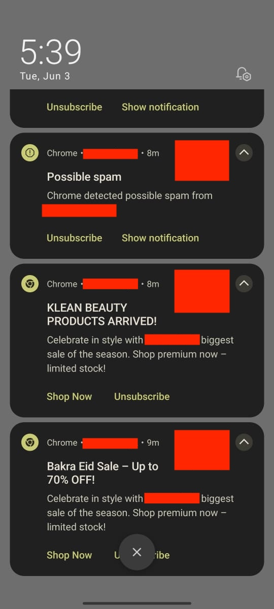 Chrome possible spam warning for push notification on Android