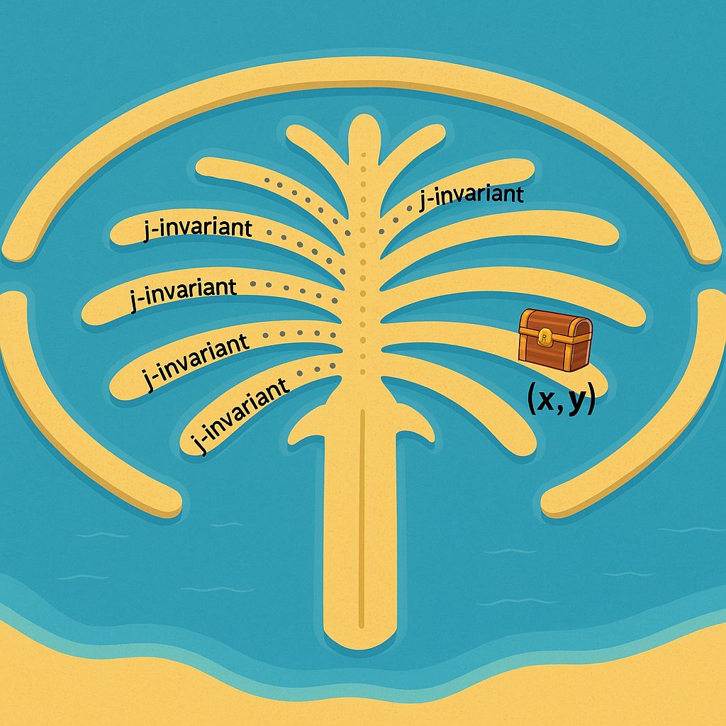 Fronds sharing the same j-invariant across the island.