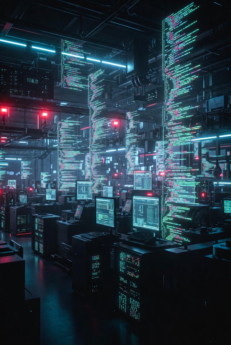 The Digital Dark Factory: A glimpse into a future where code is generated, optimized, and deployed in the dark—untouched by human hands.