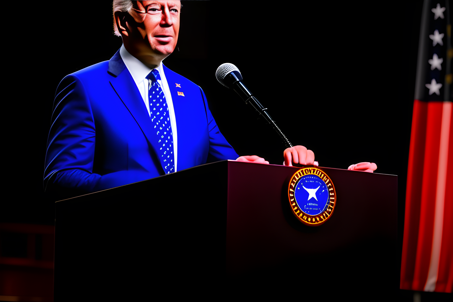 joe biden standing at a podium and giving a speech, american flag in the background