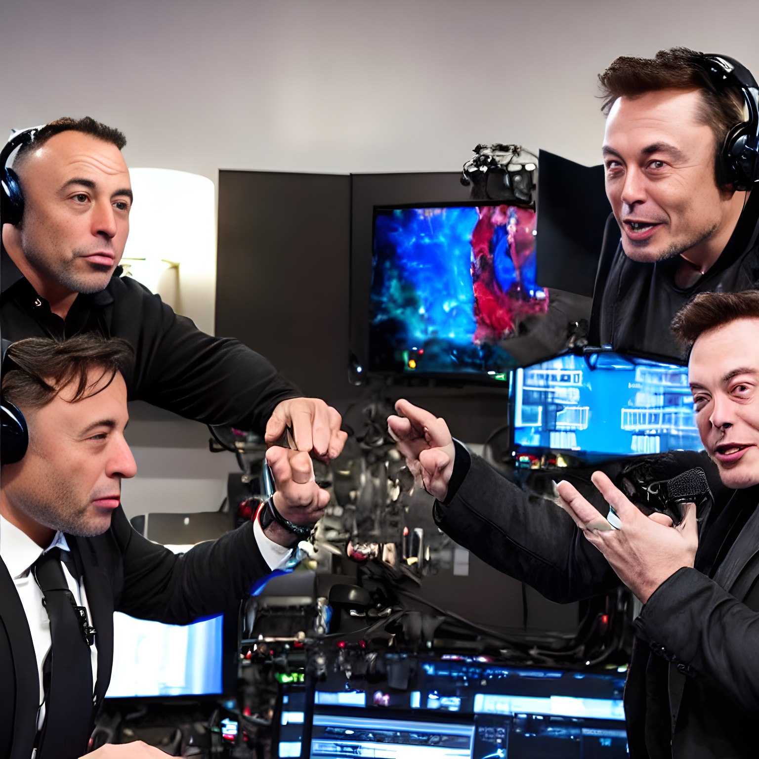 Joe Rogan talking to Elon Musk in his podcast studio