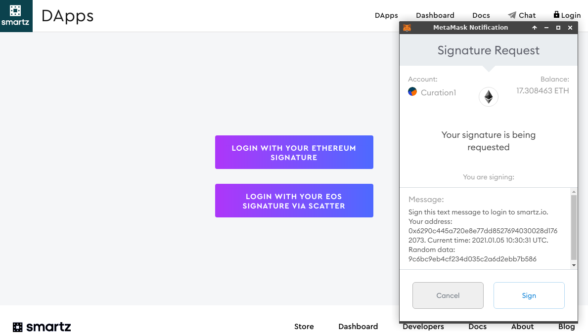 Signing one-time challenge string with Metamask