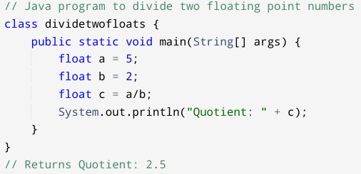Java program to divide two floating point numbers 