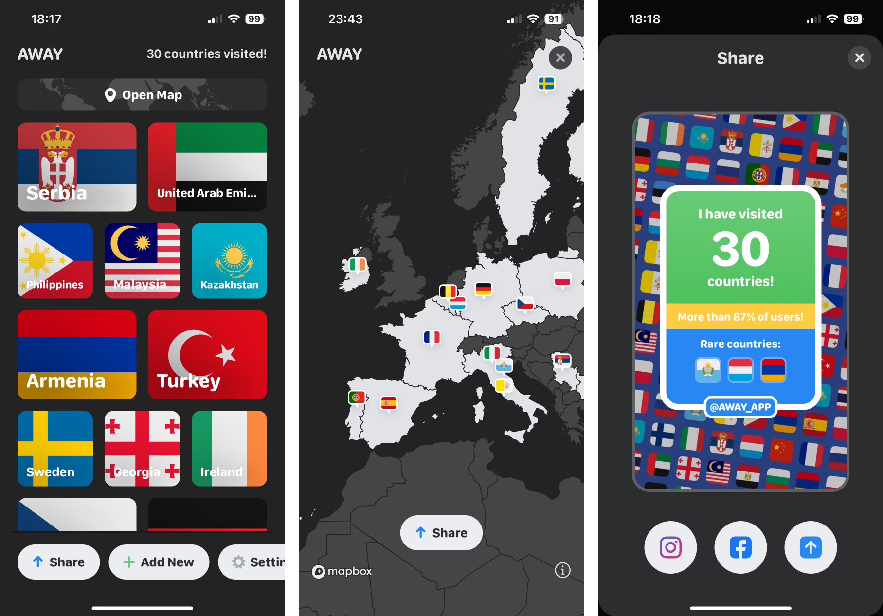  countries list, map, sharing