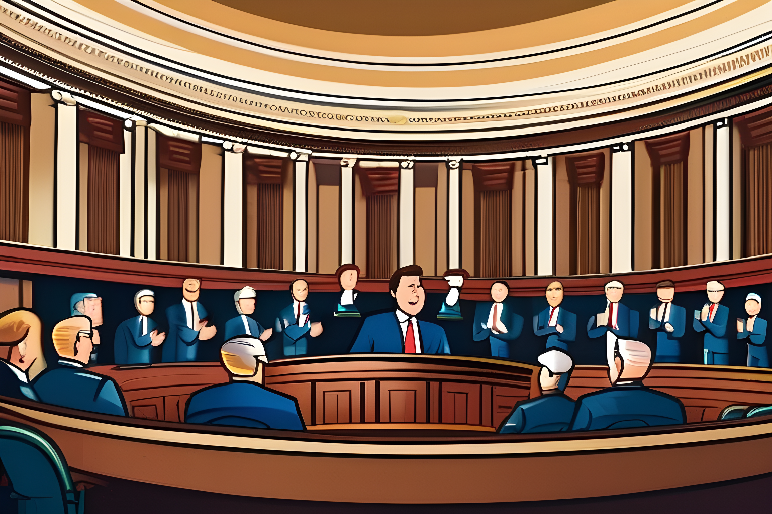 lawmakers clapping in congress, cartoon style