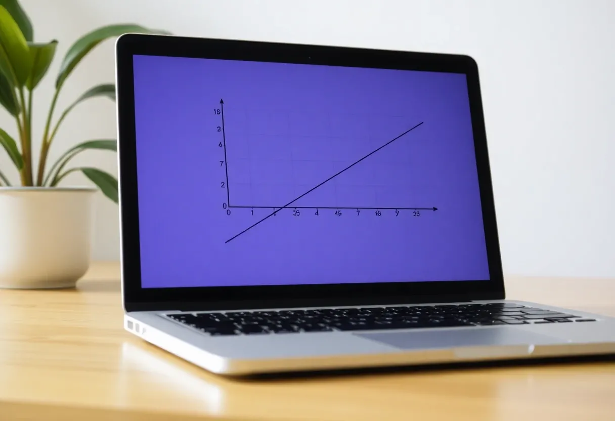 linear regression graph on a laptop screen