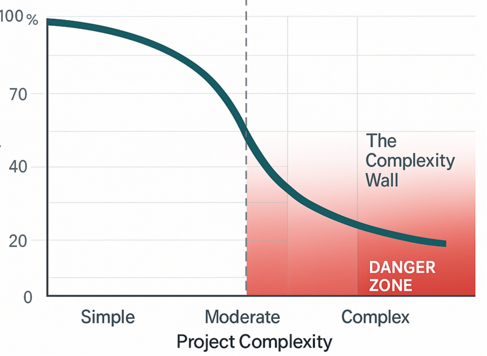The complexity wall: Where AI coding assistants show significant performance degradation