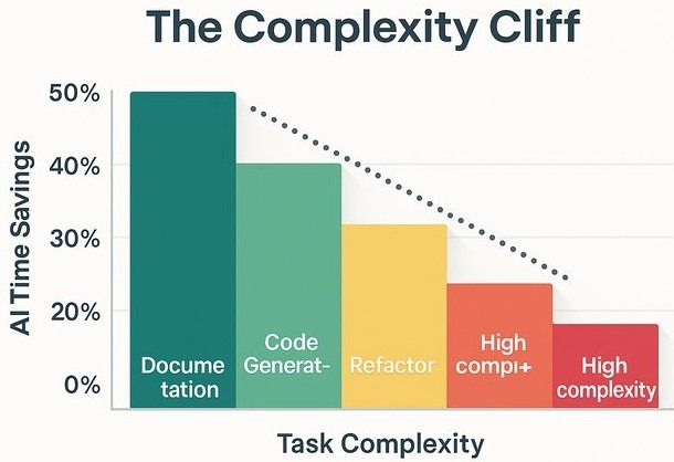 Figure 3: The Complexity Cliff, AI effectiveness inversely correlates with task complexity (McKinsey, 2023)
