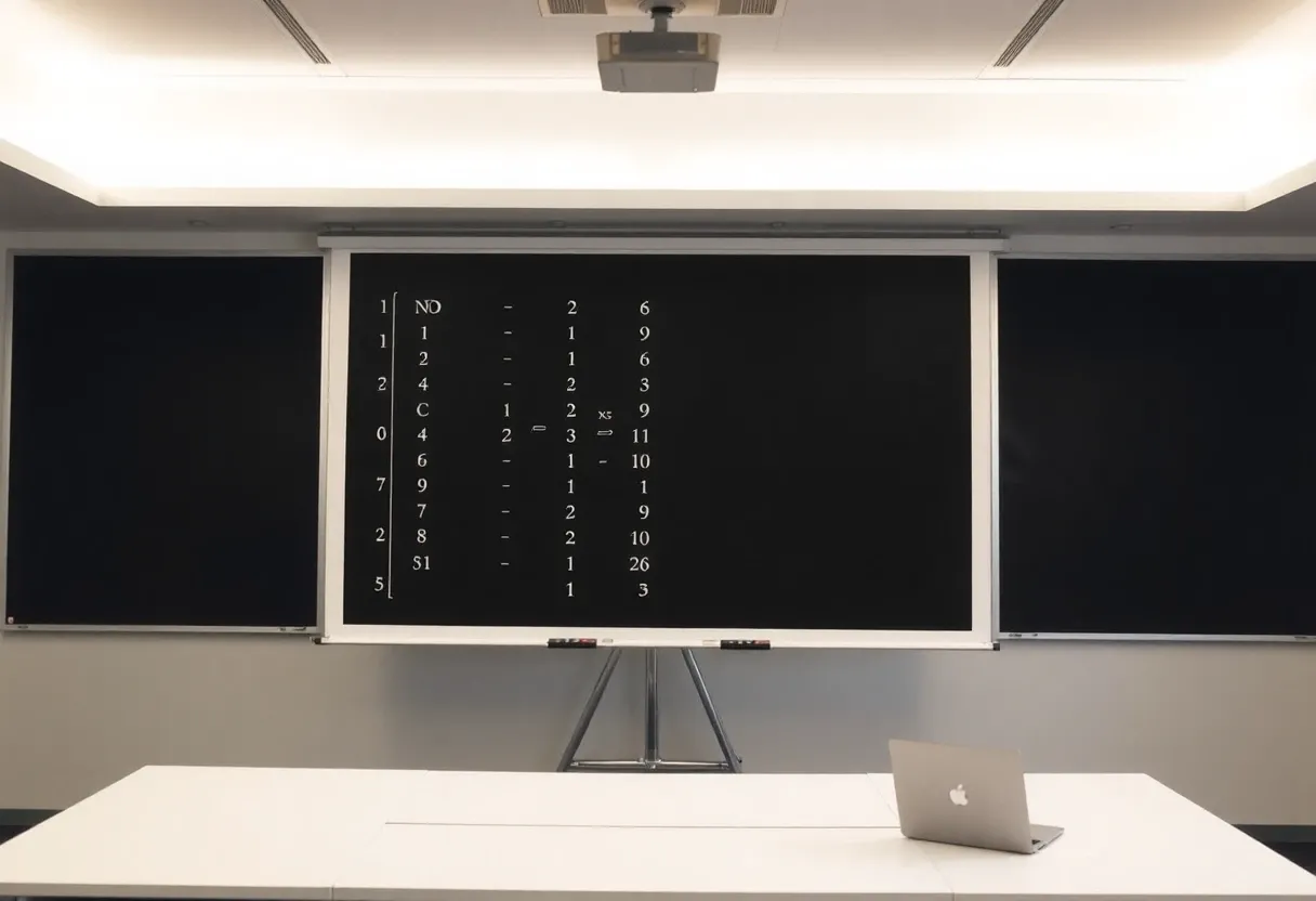 low-rank matrix on a white board in a full class room
